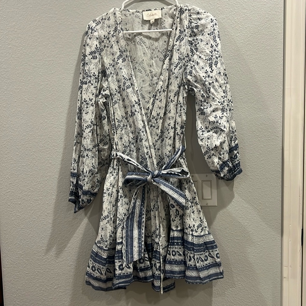 Cleobella Navy Floral and Paisley Mini Wrap dress Size Medium